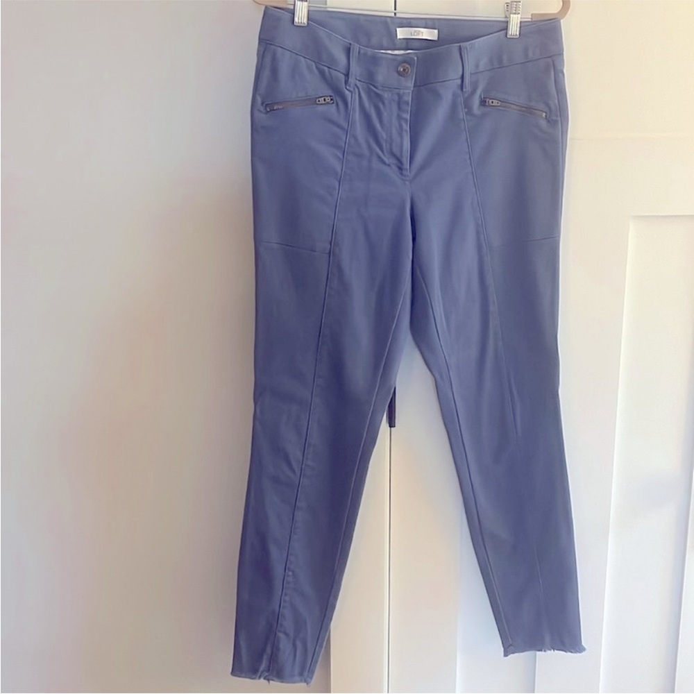 LOFT Twill Ankle Pants Stretch Zip Pockets Seamed 8